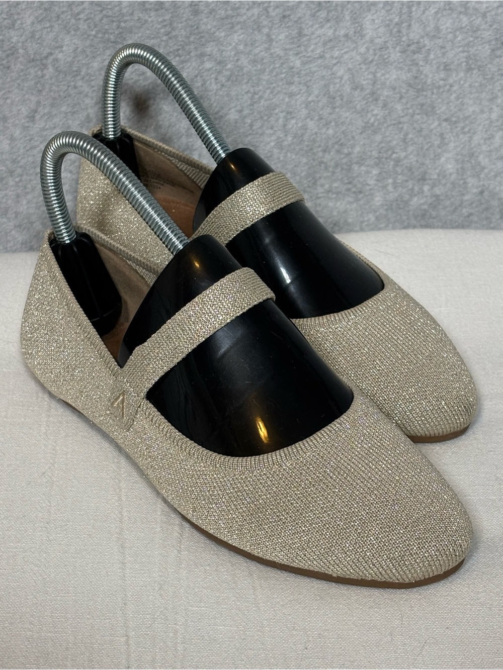 Aerosoles Boaz Metallic Shimmer Knit Mary Jane Ballet Flats-Gold-Women Size 6.5